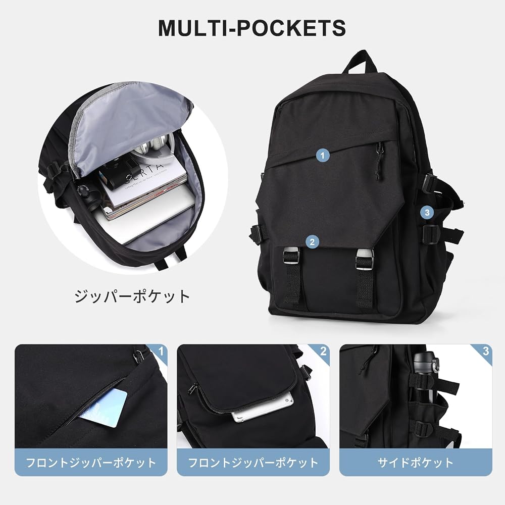 SEAFEW Women's Backpack, Large Capacity, Town Backpack, Business Backpack, Black, Black Canvas,