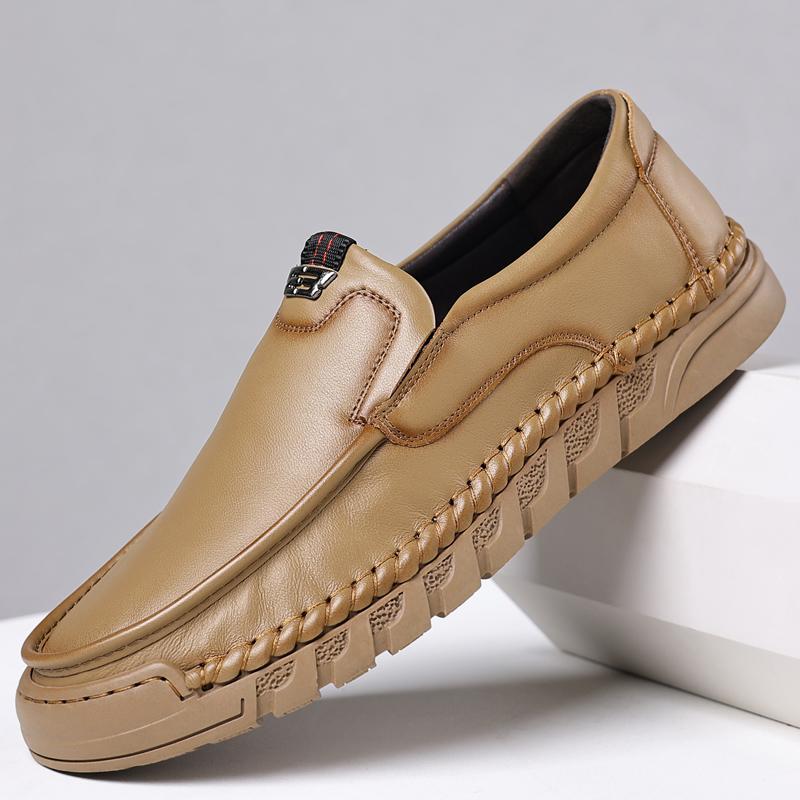 Fashion Leisure Walk Loafers Retro Style Men's Casual Shoes Comfortable Soft-Soled Slip-On Flats Versatile Business Formal Leather Shoes