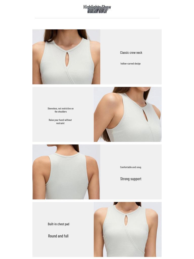Women's Skin-friendly Modal Sports Vest, Summer Fitness, Round Neck, Hollow Out, Chest Pads, Sleeveless Yoga Top.