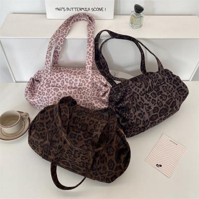 Fashion Leopard Print Portable Tote Bag Women's Large Capacity Going Out Mommy Bag Suede Lazy Wind Shoulder Bag