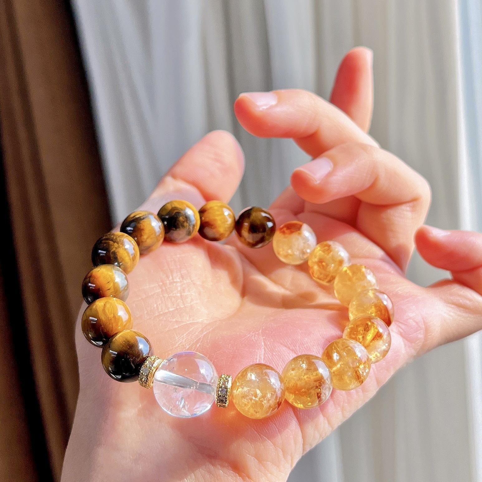 Natural Huangta Crystal Tiger S Eye Stone White Crystal Design Bracelet Bracelet