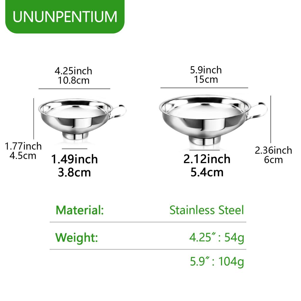 1.49" & 2.12" Funnel Tube Mason Jar Funnel with Handle Stainless Steel Canning Funnel Regular and Wide Mouth Jars