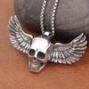 Fallen Angel Skull Pendant Necklace Men's Stainless Steel Gothic Biker Jewelry Adjustable Chain Gift Halloween Party Accessories