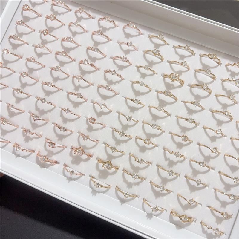 10Pcs Open simple zirconia ring, adjustable colorful zirconia ring, versatile finger ring, party accessory