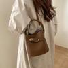 Soft Leather Bucket Bag for Women 2026 New Solid Color Buckle Handbags Simple Lychee Pattern Commuting Crossbody Bags