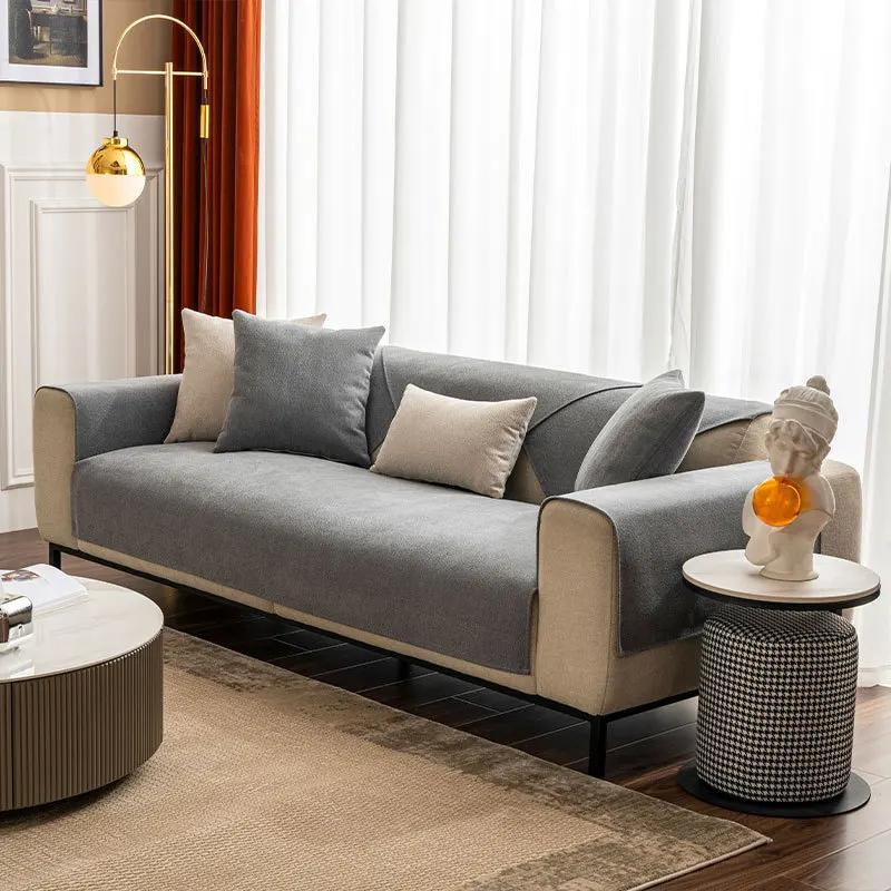 

Льняной чехол для дивана, однотонный, современный, противоскользящий, комбинированный, чехол для диванной подушки, полное покрытие, защита мебели от пыли 70x70