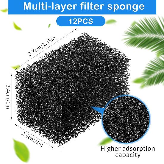 12 Piece Cat Fountain Sponge Replacement Cat Water Fountain Filters Pre-Filter Sponges Foam Sponges Cat Fountain Sponge Filter for 92oz/2.8L Cat Pet