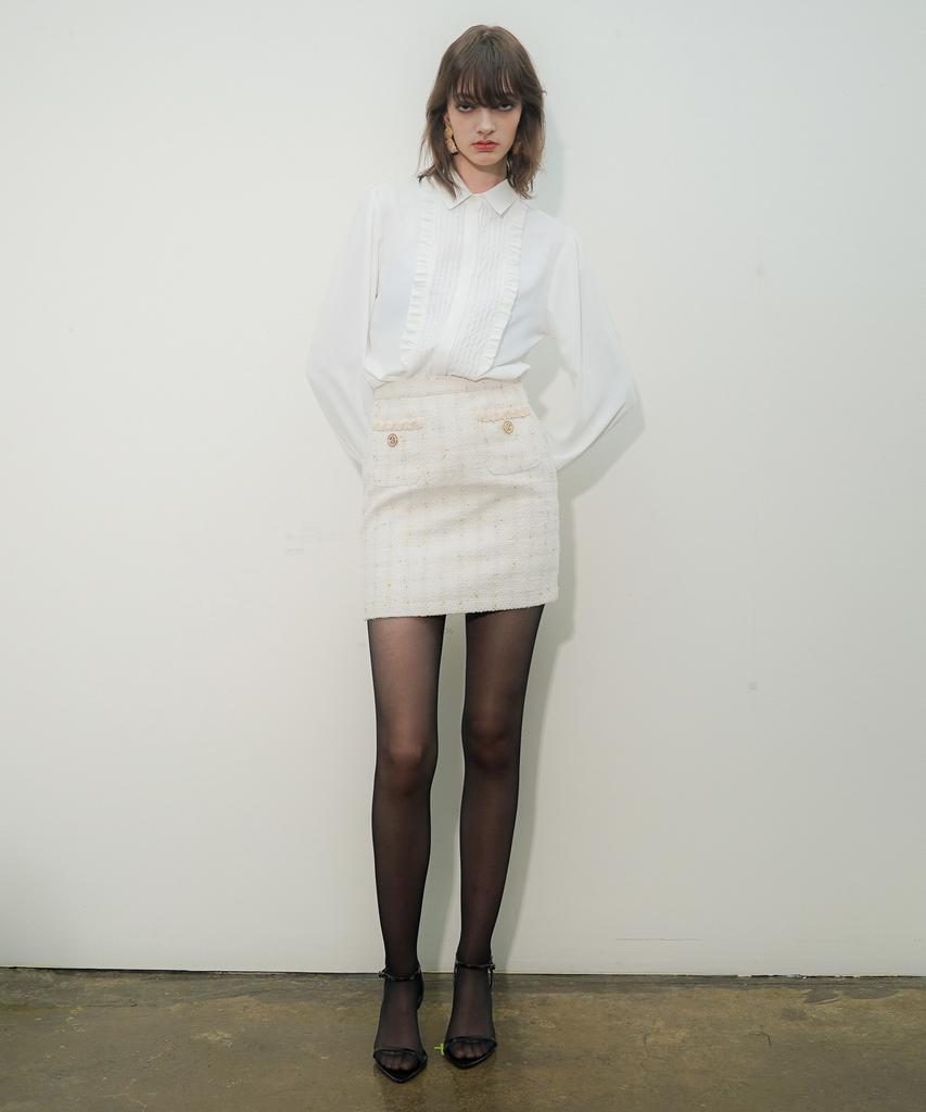 UNTAGE Boucle Tweed Mini Skirt (White)_Uws-Fs04