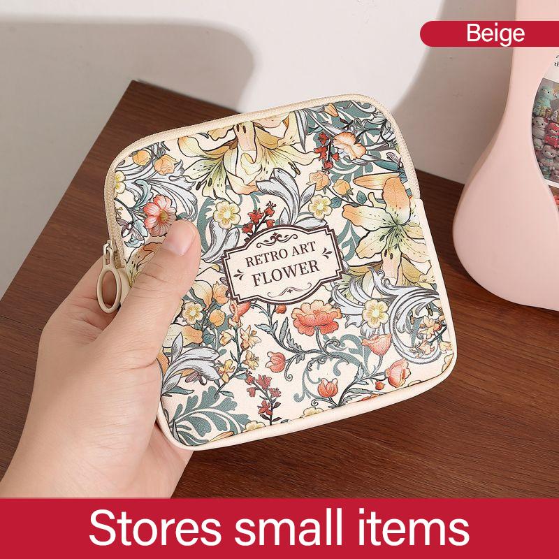 

Women Girls Small Makeup Bag Coin Purse Sanitary Pad Pouch Toiletry Bag Cosmetic Bag for Gaskets Mini Pouch Cable Case бежевый
