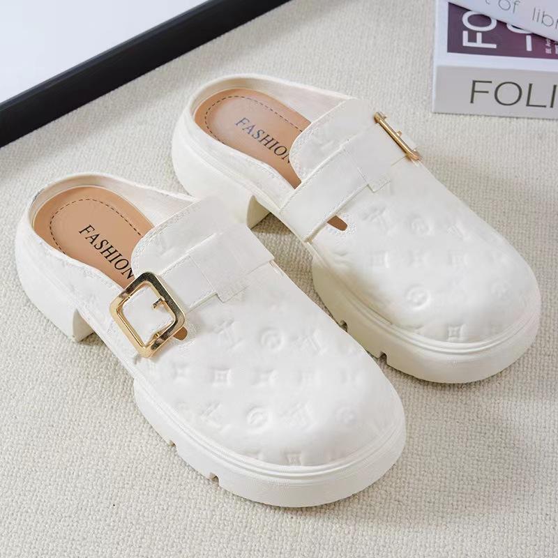 New fashionable solid color bag head sandals casual indoor and outdoor wear flat beach one pedal women's half pack of sandals
