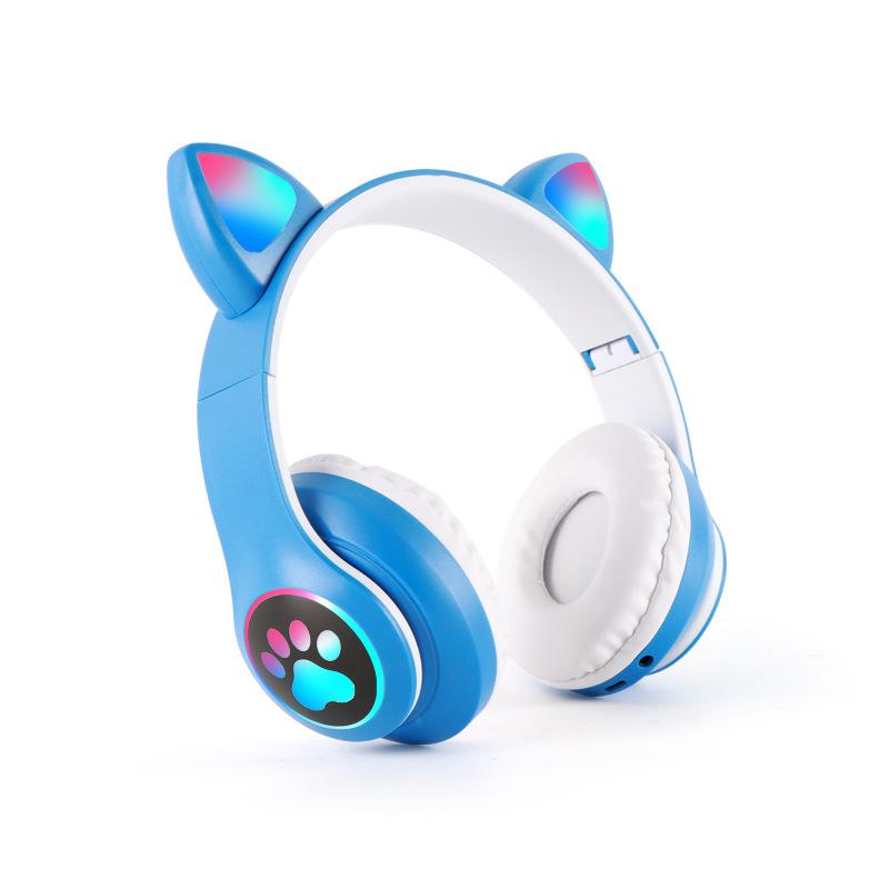 Girl Luminous Cat Ear Headset Wireless Bluetooth Headset Foldable Sports E-sports Headset