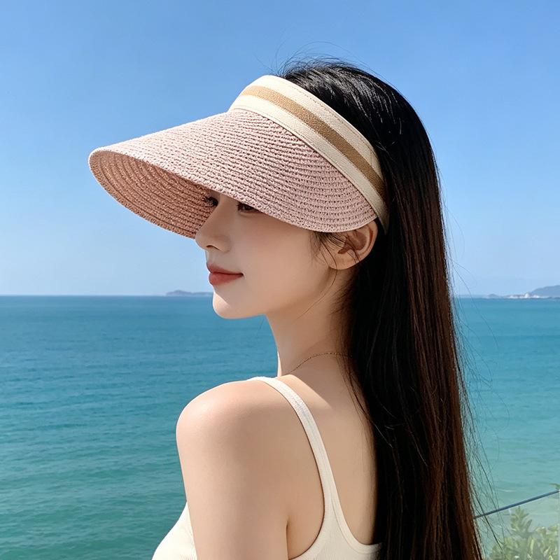 Empty top hat  protection big brim sun hat headband type face small sun hat women