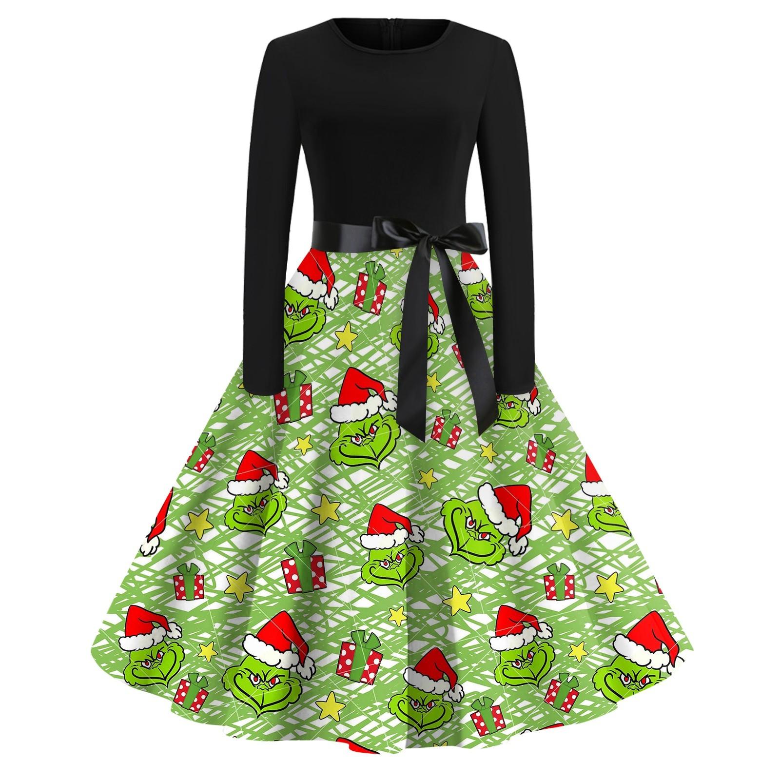 

Женское повседневное рождественское платье с круглым вырезом и широкими рукавами, облегающее платье M