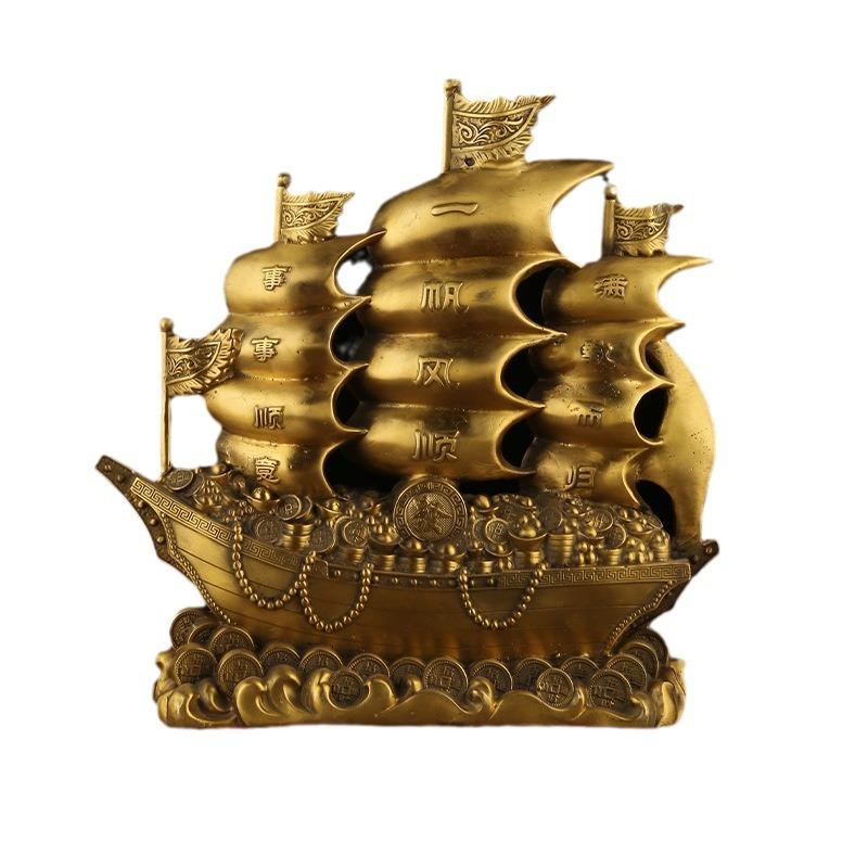 Brass Smooth Sailing Dragon Returning with Treasure Yuanbao Boat Home Living Room Office Ornament Wholesale