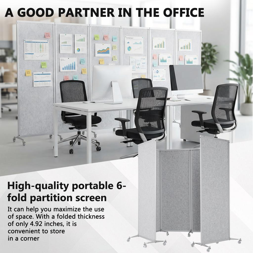 Office Privacy Screen with Lockable Wheels Privacy Partition Separator with Felt Board for Home Dorm Decor