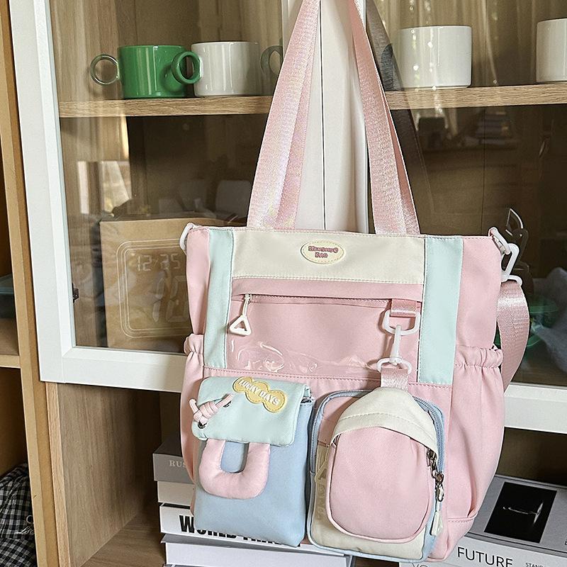 

Рюкзак школьника начальной школы Харадзюку большой вместимости с цветными блоками, японский, для девочек, свежий кампус, рюкзак для репетиторства .