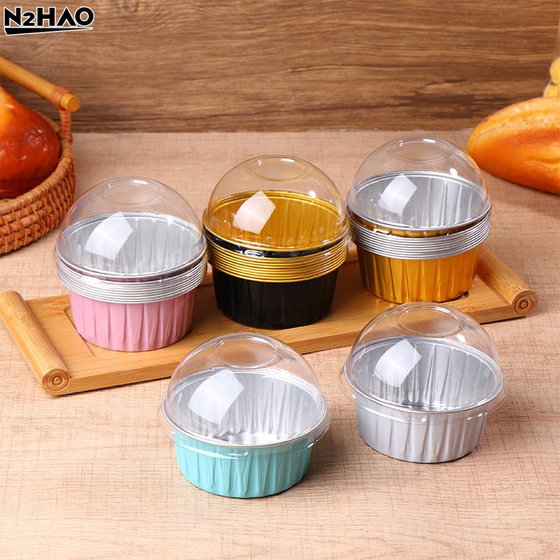 10 Stück 125 ml Ramekins mit Kuppeldeckel Aluminiumfolie Back-Desserttasse Cupcake-Muffin-Förmchen Pudding-Desserttasse für Hochzeit Geburtstag