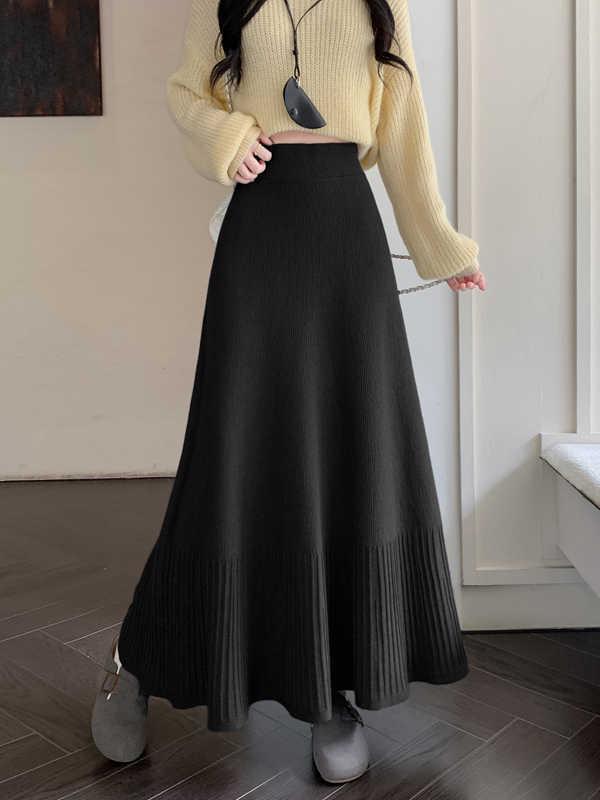 2025 High Waist Pleated A-Line Knitted Skirt for Women - Autumn/Winter Collection