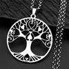 Tree of Life Stainless Steel Long Necklace for Men Black Color Necklaces & Pendants Jewelry cadenas para hombre N834S03