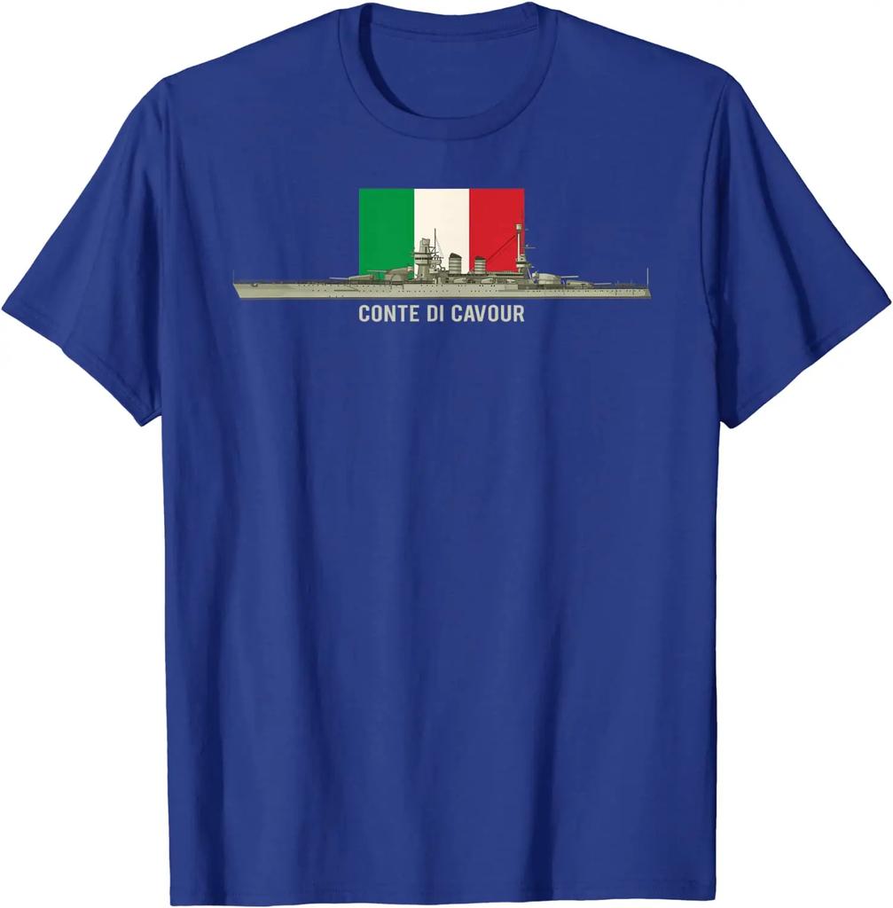 Italian Battleship Conte Di Cavour Italy Flag T-Shirt. Premium Cotton Short Sleeve O-Neck Mens T Shirt New S-3XL