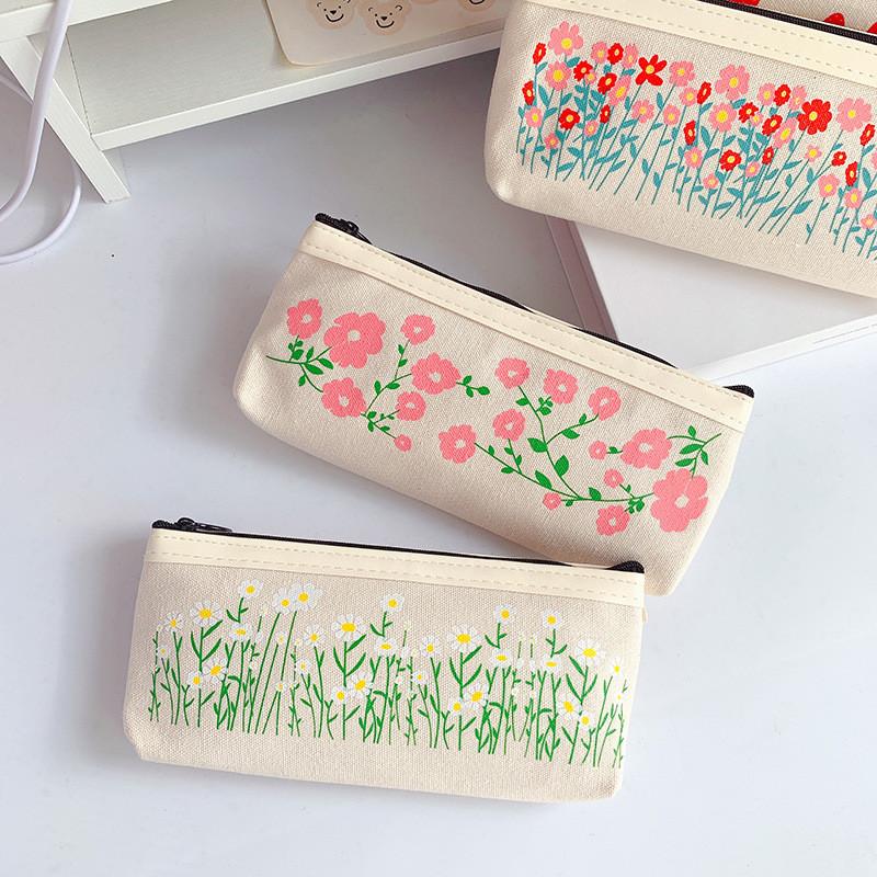 Bear And Rabbit Canvas Pencil Case With Large Capacity For Students And Girls