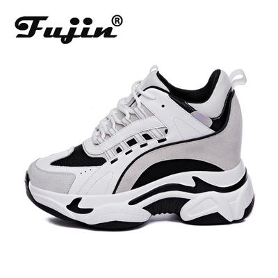 Fujin Platform Wedge Sneakers Chunky Shoes 9cm Hidden Heel Za Fashion Genuine Leather Comfy Breathable Vulcanized Shoes