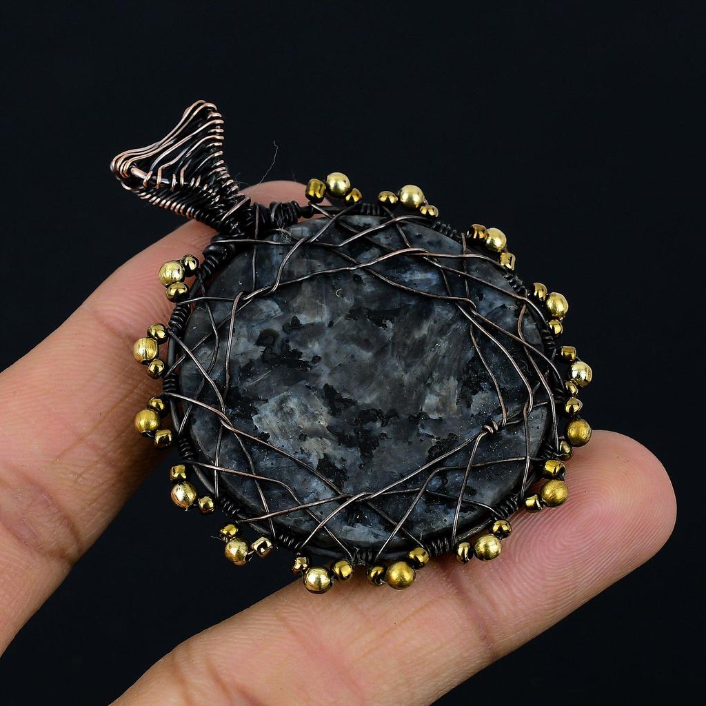 Larvikite Pendant Handmade Gemstone Jewelry, 999 Copper Wire Wrapped Pendant ,Unique Design Jewelry Pendant