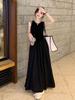 2026 Black Hepburn-Style French Sleeveless Spaghetti Strap Long Dress for Women - Spring/Summer