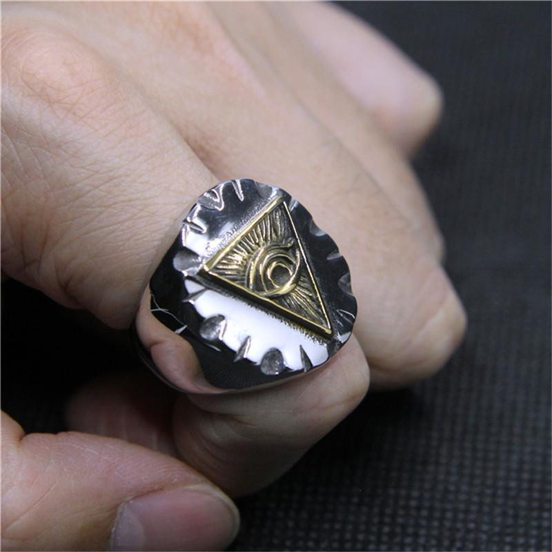 God Eye Solid Ring 316L Stainless Steel Jewelry Men Punk Style Ring Size 7-13