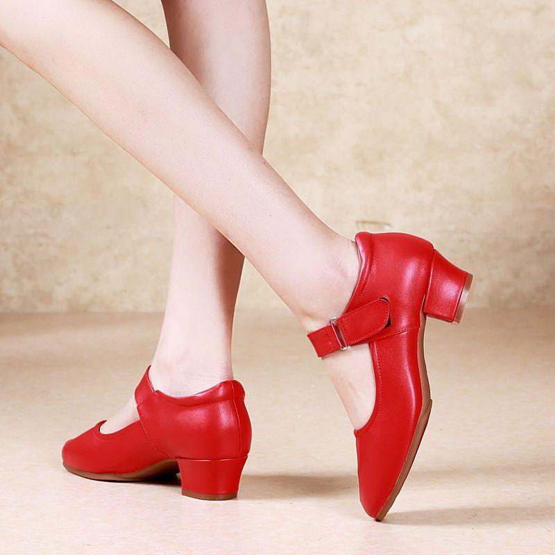 Leder Mittelhochabsatz Weichsohle Rot Gesellschaftstanzschuhe Mittelalterliche und Ältere Rutschfest Hochhackig Tanz Damen Schuhe