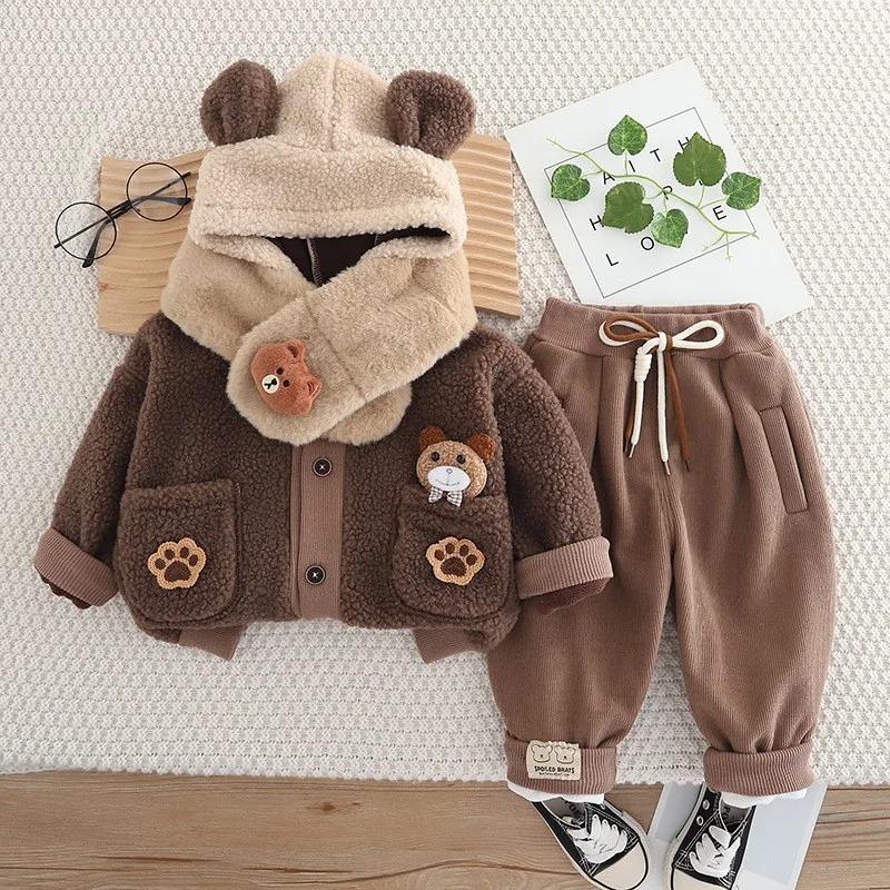 Girl Baby Clothing Set Boys Winter Fashionable Baby Children's Thick Coat Pants Two Piece Set