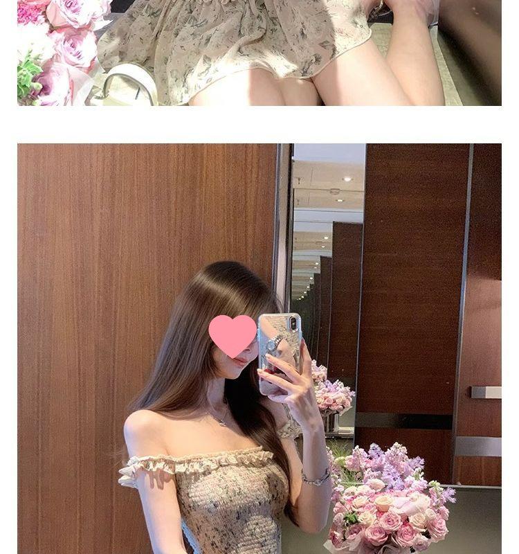 Waist-Cinching 2026 Floral One-Shoulder Short Dress with Elastic Waist - New Summer Style for Women