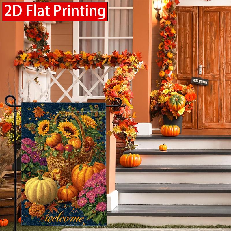 2D Flat - 2D Flat Thanksgiving Autumn Sunflowers Welcome Garden Flag X 3 (3) Outdoor Garden Flag Double-Sided Home Decoration Courtyard Decoration Ou