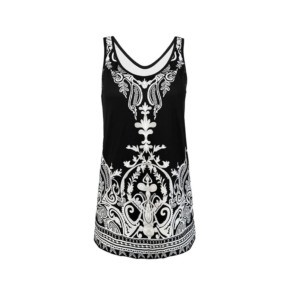 Women's summer sleeveless round neck printed vest
