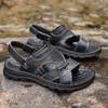 Sandals men's summer new slippers soft rubber sole trendy shoes first layer cowhide fashion leather casual beach shoes