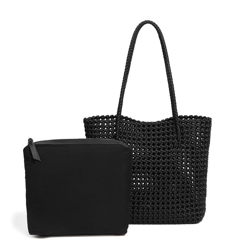

Woven Bag Large-capacity Harajuku Style Artistic Neutral Simple All-match Diamond-grid Drawstring Knitted Single-shoulder Tote