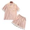Stylish And Simple Style Small Print Summer Short-Sleeved Shorts Loose And Comfortable Imitation Silk Suit Loungewear Suit