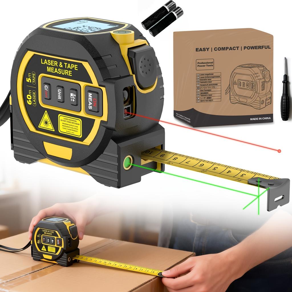 Portable 3-in-1 Digital Laser Tape Measure with 40M Laser and 60MI, HD Display, Meter Inch Foot Units for Building Design
