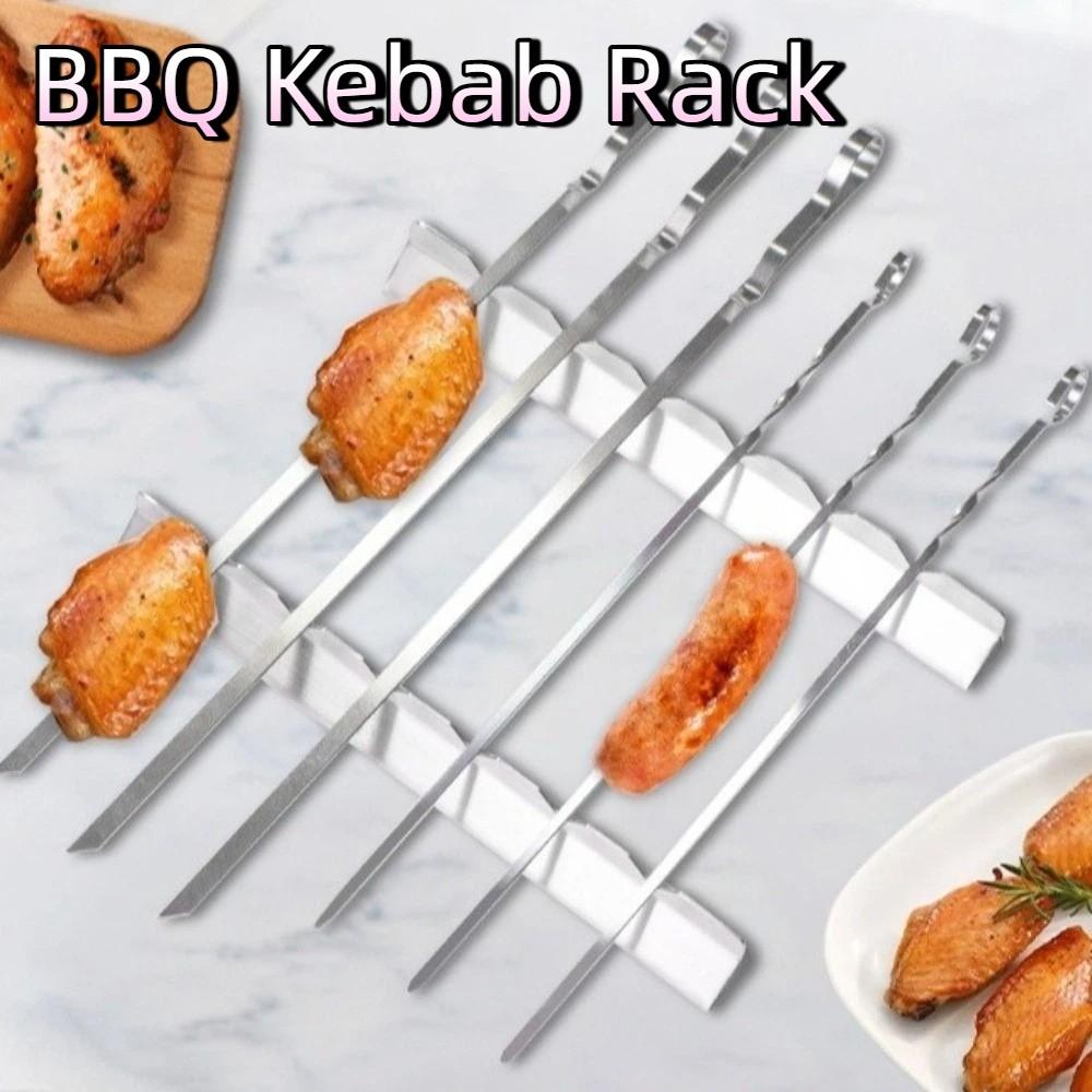 Stainless Steel BBQ Kebab Rack Anti-Slip Groove Kebab Stands Barbecue Tools  Garden Party