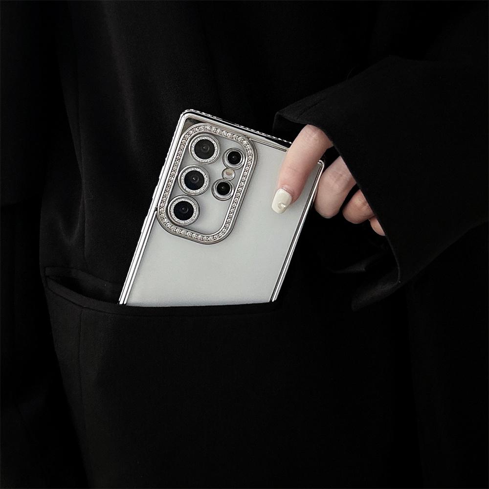 Luxury Plating Glitter Diamond Edge Clear Case For Samsung S24 S23 S22 Ultra Plus Camera Protection Transparent TPU Soft Cover