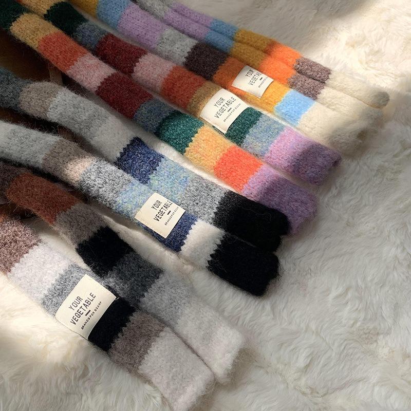 Scarf women's winter high-end sense new contrasting color stripes narrow scarf scarf scarf