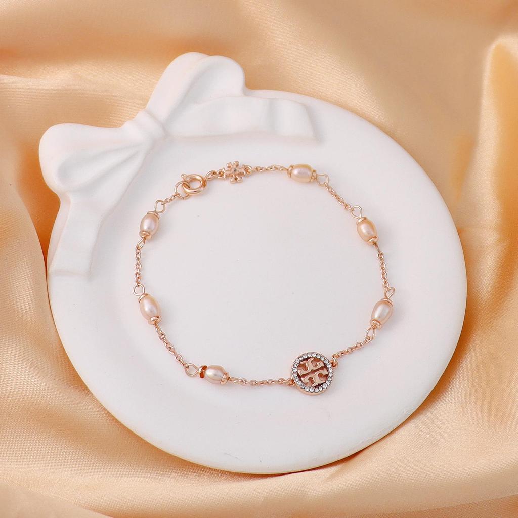 Double T Logo Pavé Pearls Bracelet - Brass, Gold Plated, Light Luxury