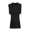 Y2K Winter Black Sequin Mini Dress with Shoulder Pads - Sleeveless Evening Wear