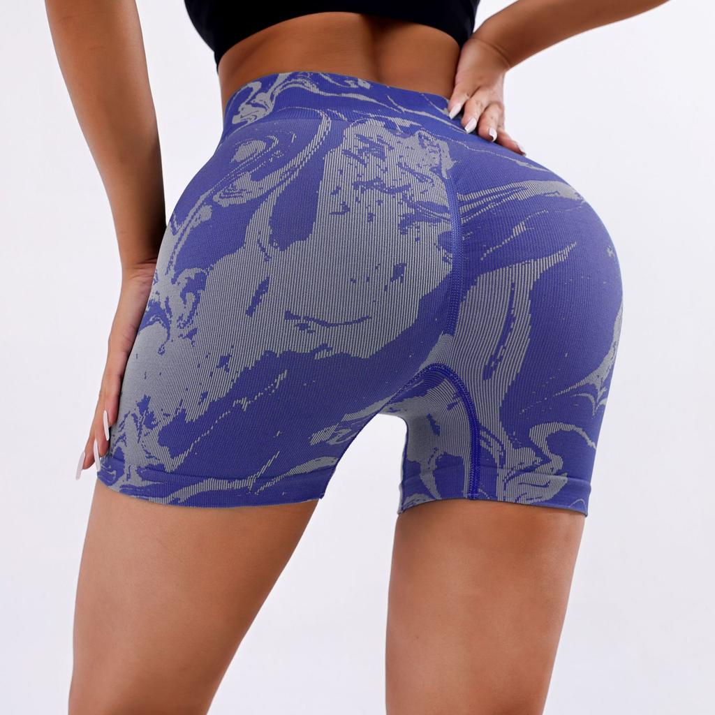 Sports shorts European print hip lift yoga pants women's belly fitness peach hip sports yoga shorts high waist pants