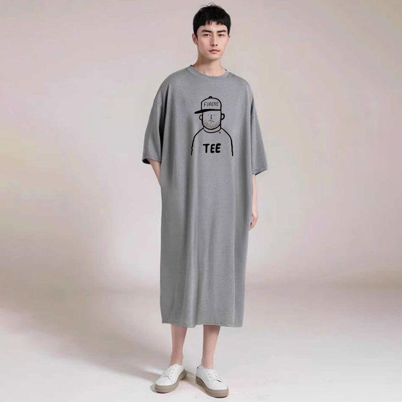 

Men s Short Sleeve Long Knee-Length Sleep Dress Robe - Thin Lightweight Summer Bathrobe, Loose Fit Plus Size Homewear l recommended 50-60kg серый