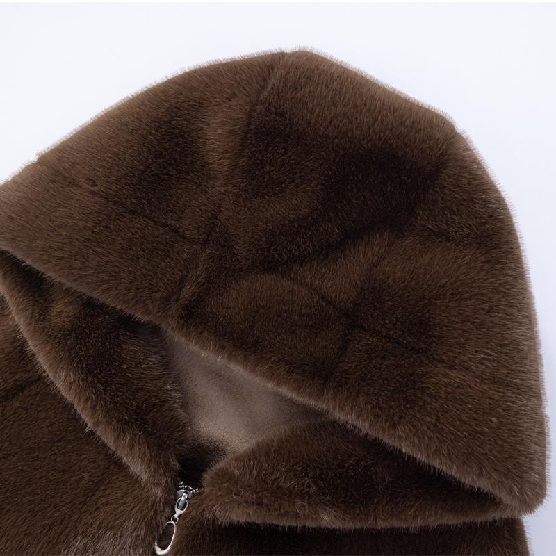 Middle-aged Women's Faux Fur Coat Winter Outerwears Hooded Elegant Thick Warm Fur Jackets for Women Clothes