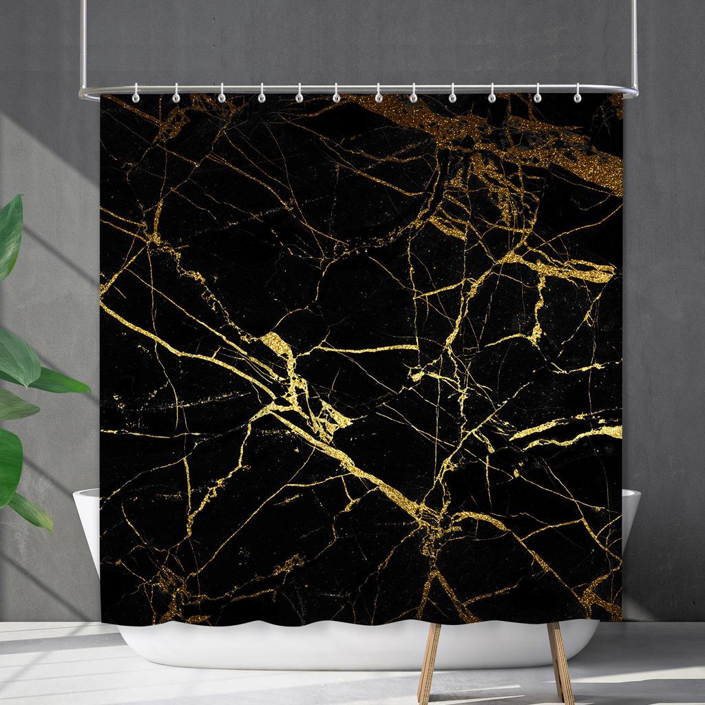 Shower Curtain Waterproof And Mildew-Proof Marble Pattern Bathroom Curtain Shower Curtain Partition Curtain Free Of Punching