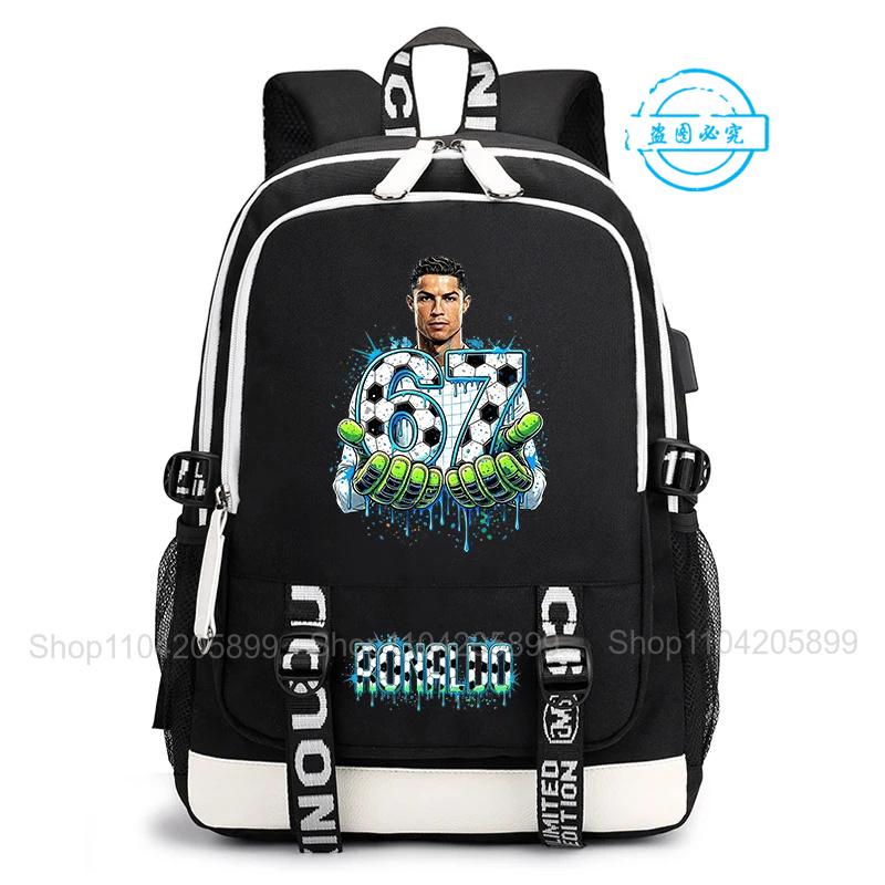 Cr7 Rugzak Ronaldo 67 Print Casual Mochila Voor Student Tiener Schooltas Dagelijks Reizen Rucksack Jongens Cadeau