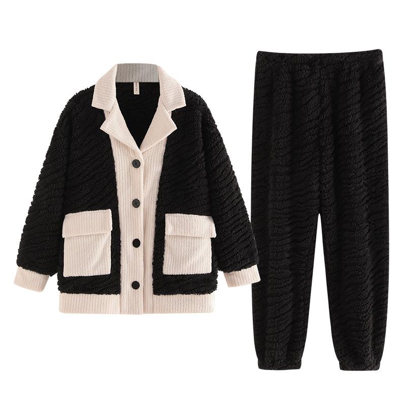 Coral Fleece Pajamas Women'S Autumn And Winter Fleece Thickened Warm Suit Winter Flannel Casual Can Be Worn Outside Loungewear