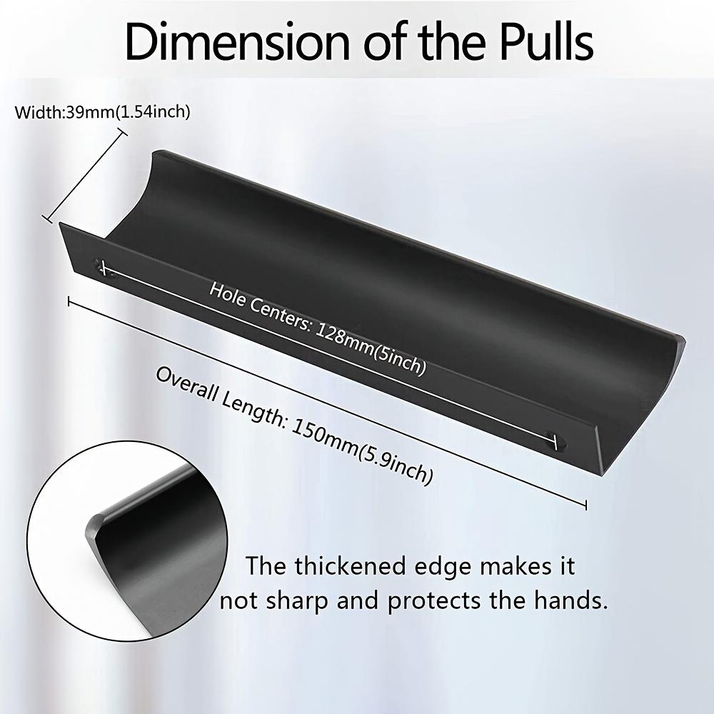 Black Back Mounted Finger Edge Pulls 10pcs Aluminum Handles for Home Living Room Furniture with Screws